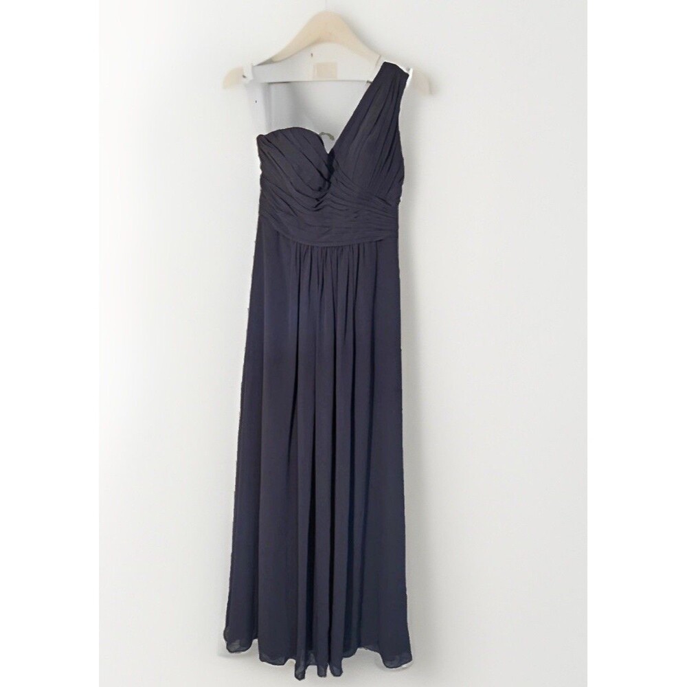 One-Shoulder Pleated Draped Maxi Bridesmaid Formal Dress, Gray Sleeveless
